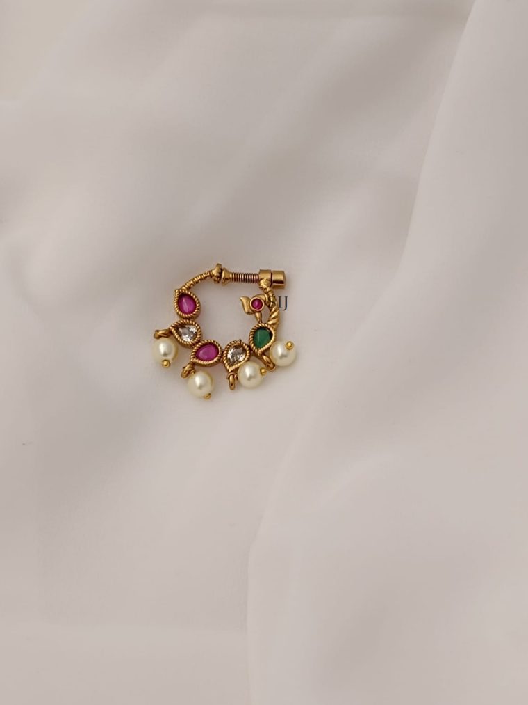 Alluring Multi Stones Peacock Nose Pin