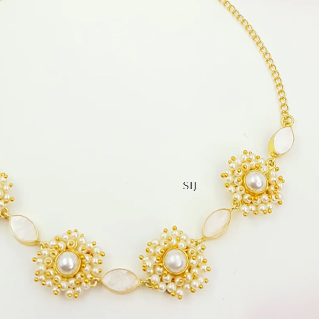 One Gram Gold Oval Cluster Pearls Necklace