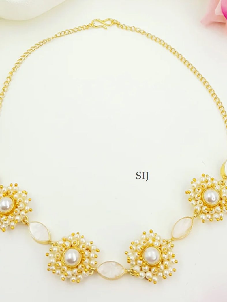 One Gram Gold Oval Cluster Pearls Necklace