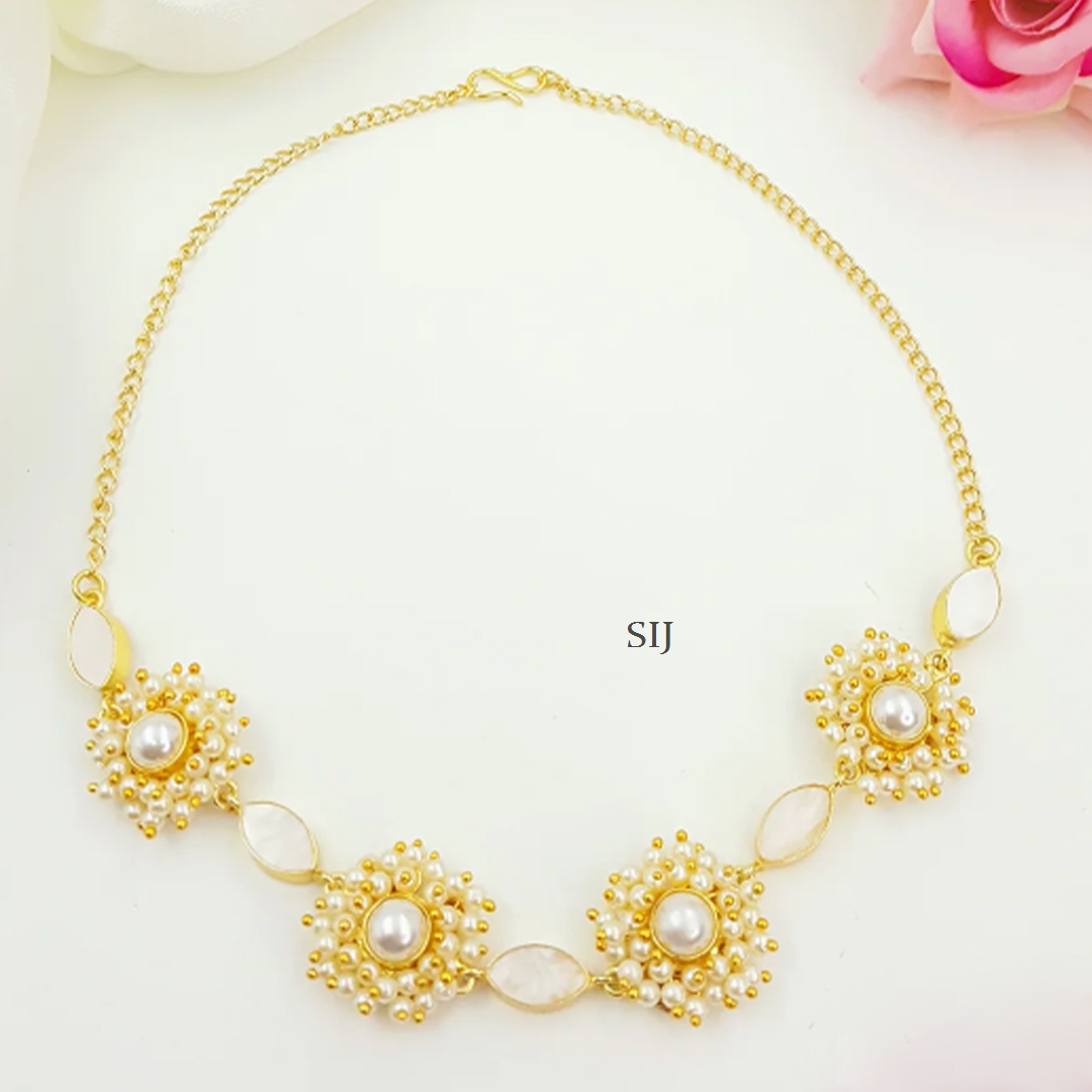 One Gram Gold Oval Cluster Pearls Necklace