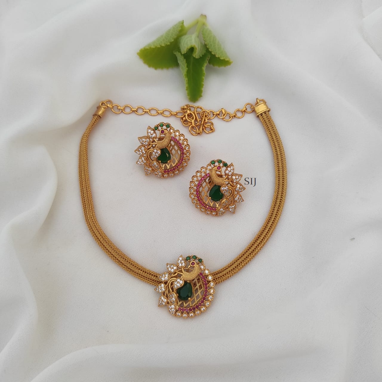 Unique Ruby Attigai Peacock Necklace