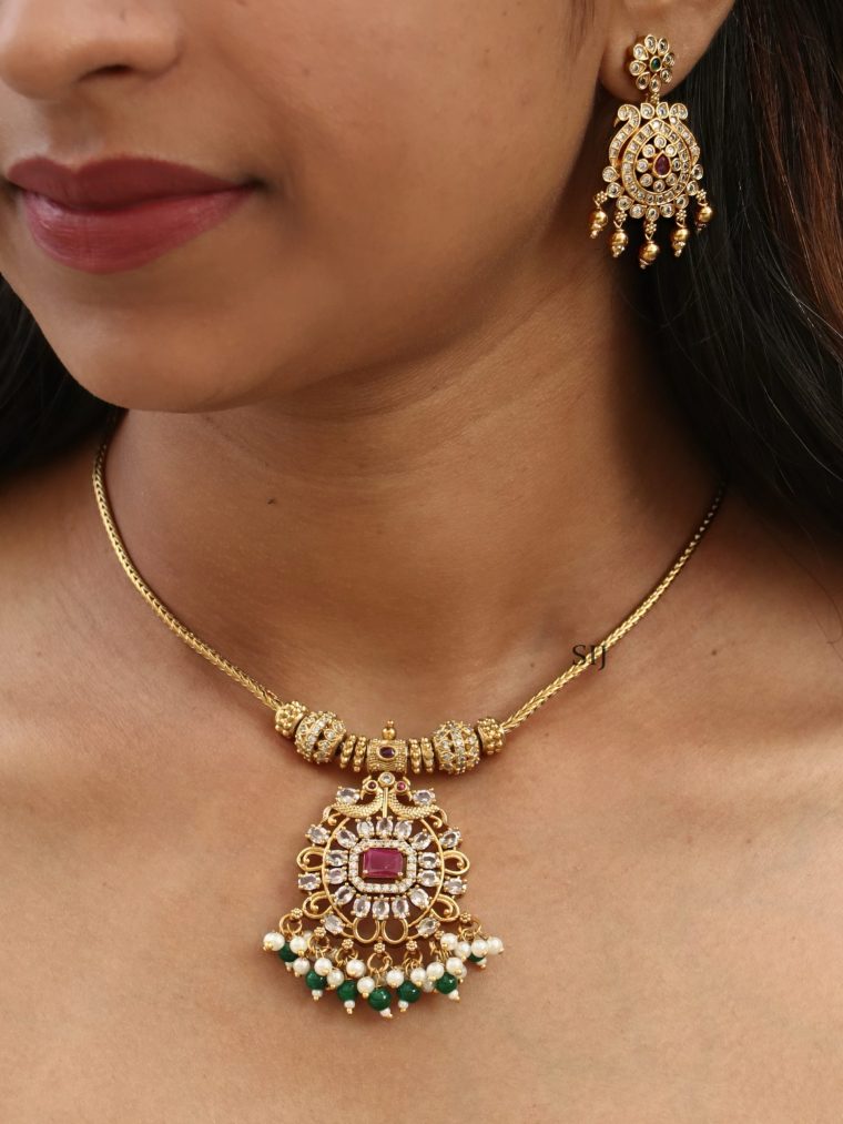 Stylish Amrita AD & Kemp Chain Necklace Set