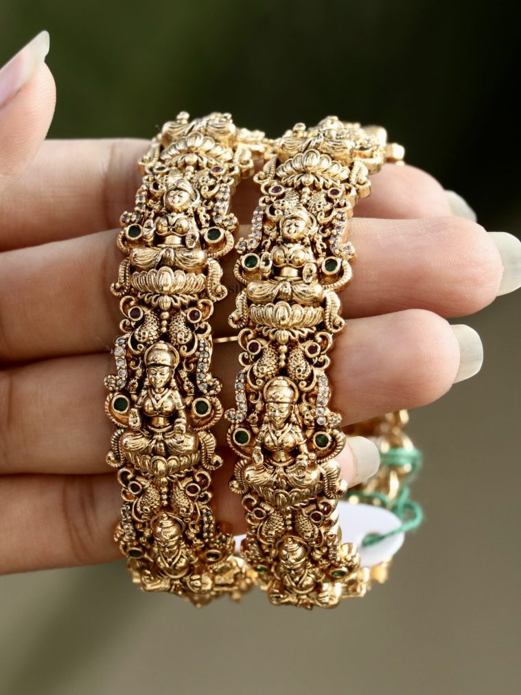 Beautiful Kemp and AD Stones Bangles with Lakshmi Motif