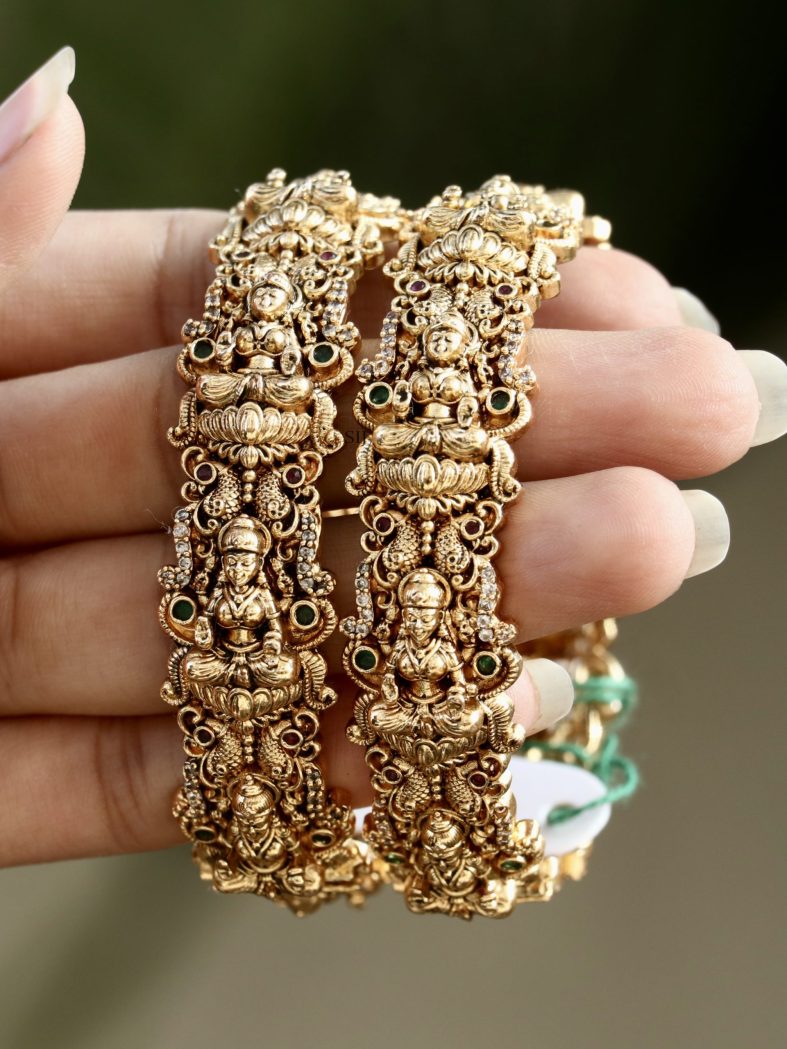 Beautiful Kemp and AD Stones Bangles with Lakshmi Motif