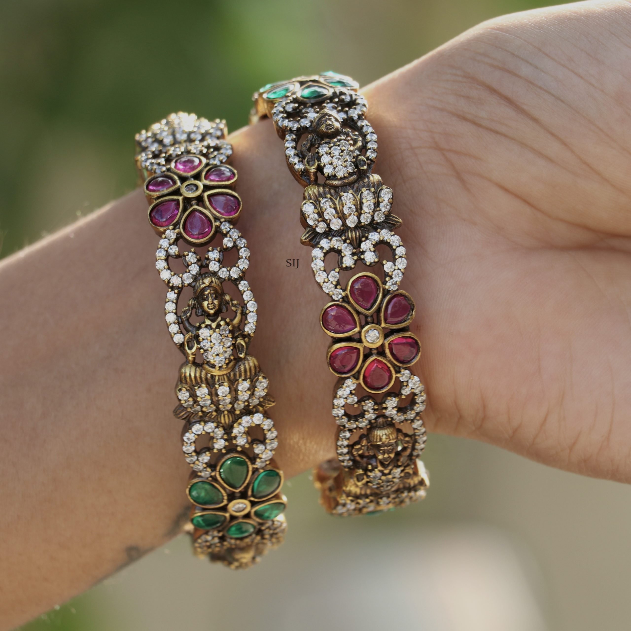 Gorgeous Victorian Kemp and AD Stones Bangles with Lakshmi Motif