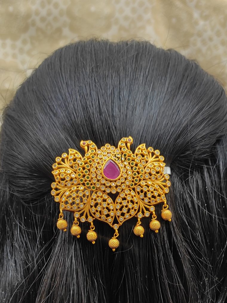 Stone Studded Peacock Design Imitation Hair Choti