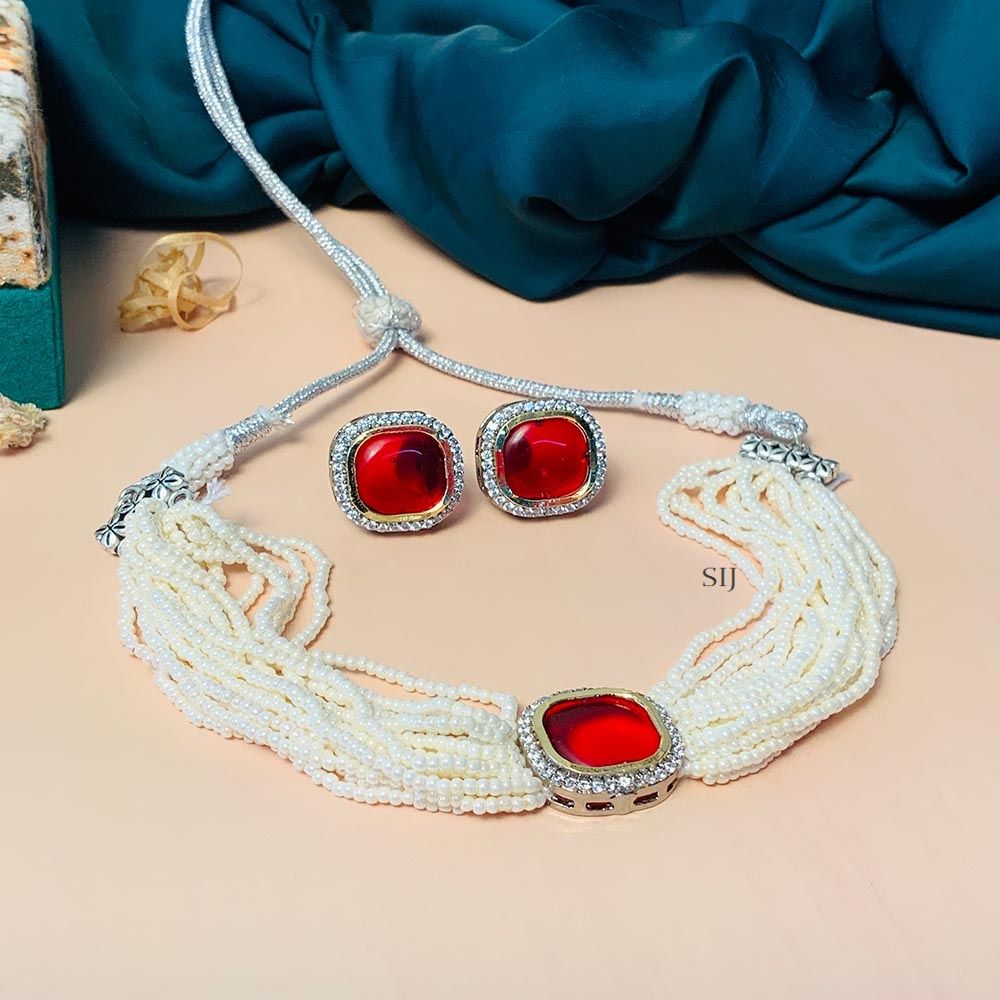 Stunning Silver Plated Red Pearl Choker
