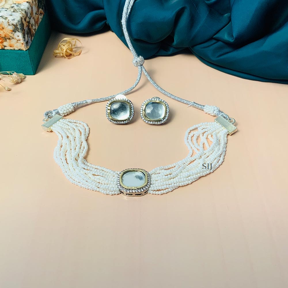 Sparkling Silver Plated White Pearl Choker