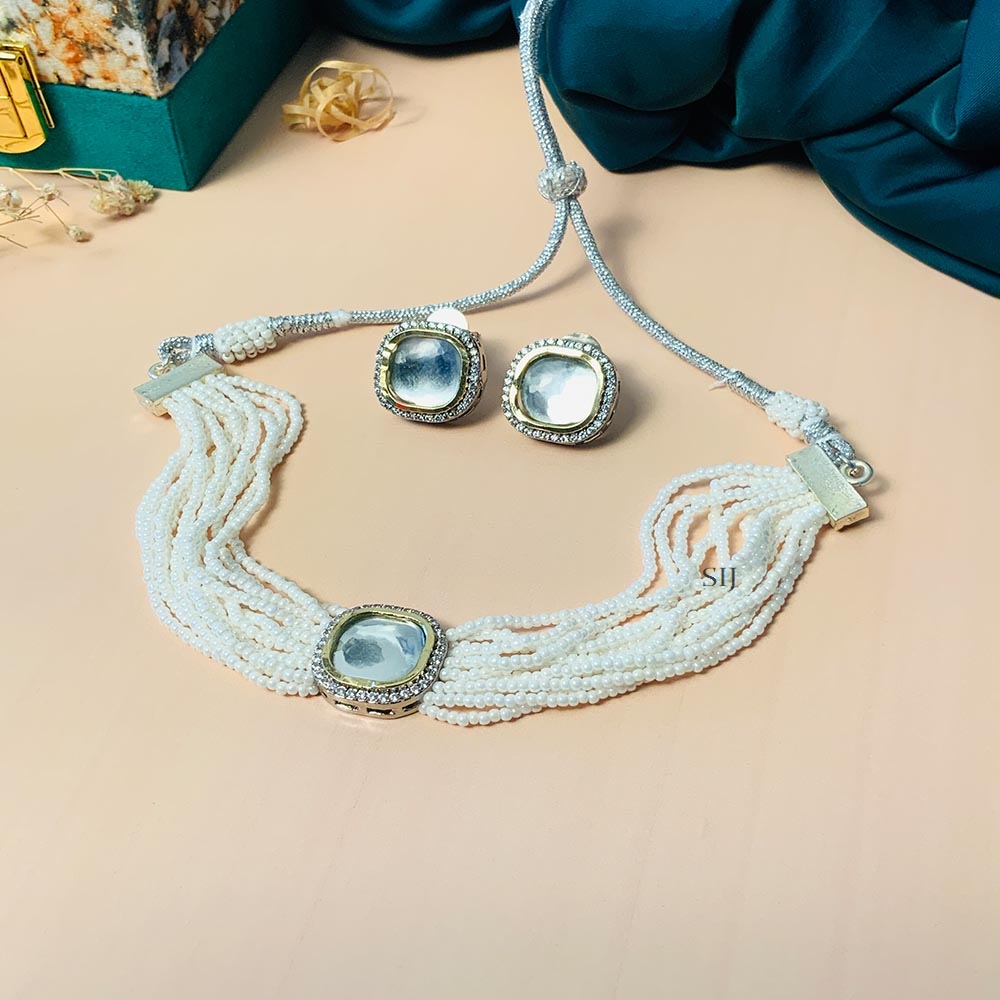 Sparkling Silver Plated White Pearl Choker