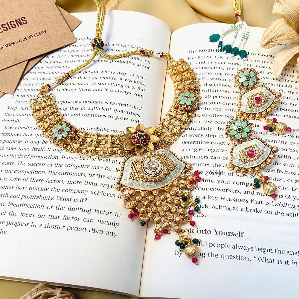 Stunning Gold Plated Antique Kundan Necklace