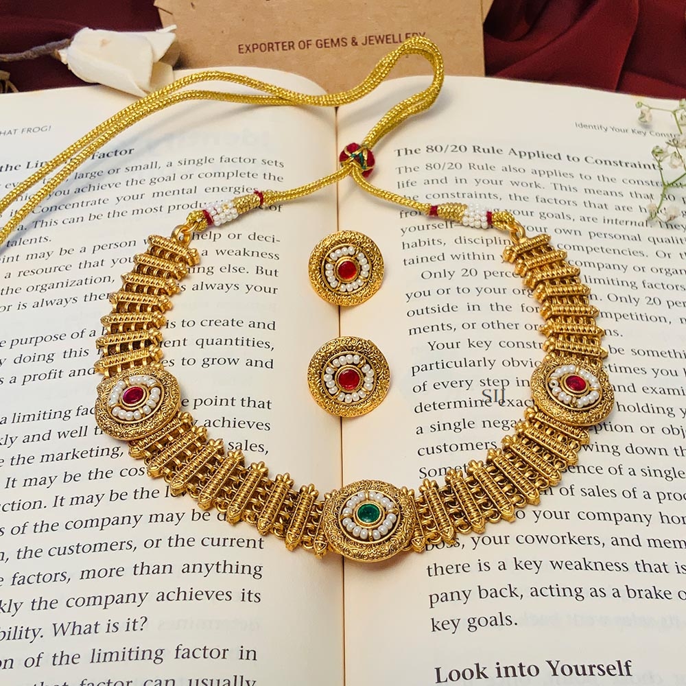 Fabulous Matt Gold Plated Kundan Necklace