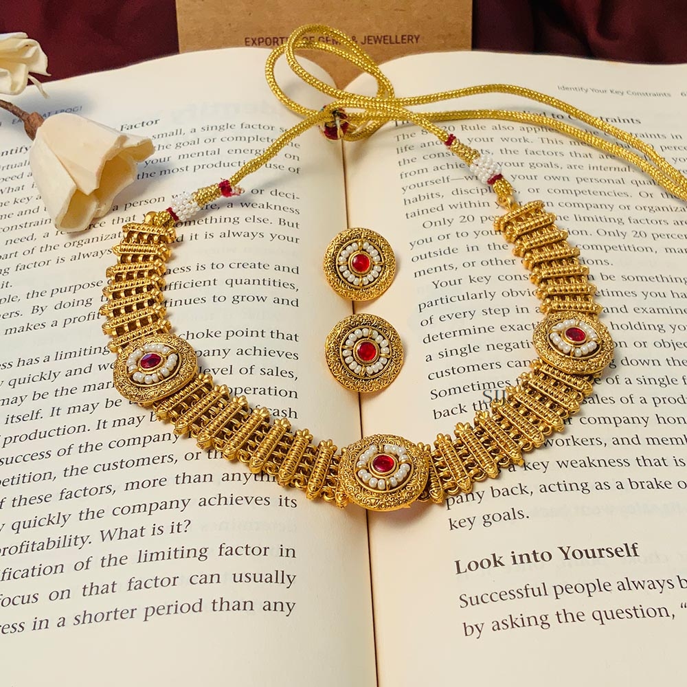 Marvelous Matt Gold Plated Kundan Necklace
