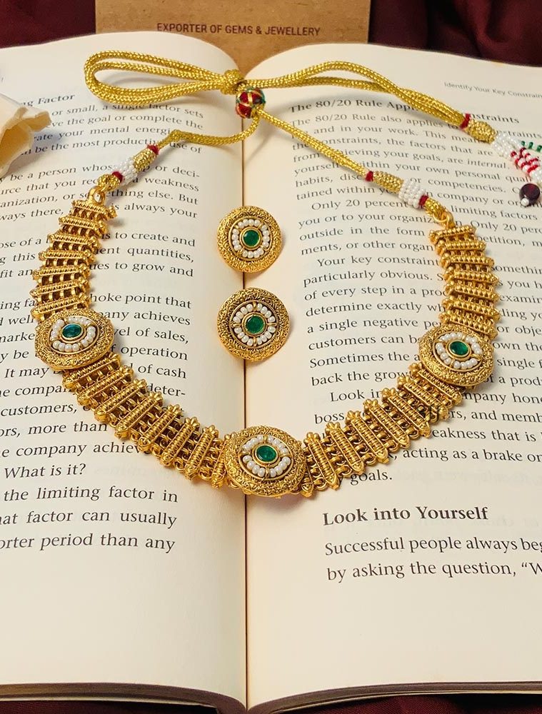 Traditional Matt Gold Plated Kundan Necklace