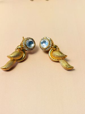 Cute Gold Plated Kundan Polki Bead Stone Earrings