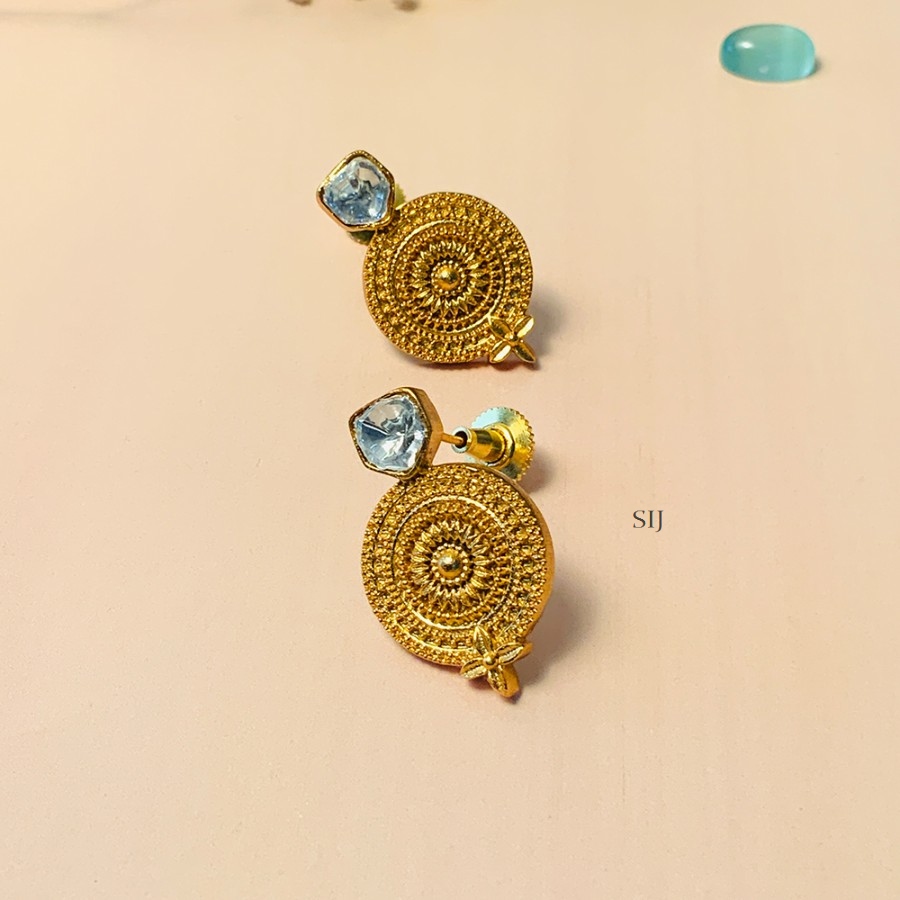 Stunning Gold Plated Kundan Polki Bead Stone Earrings