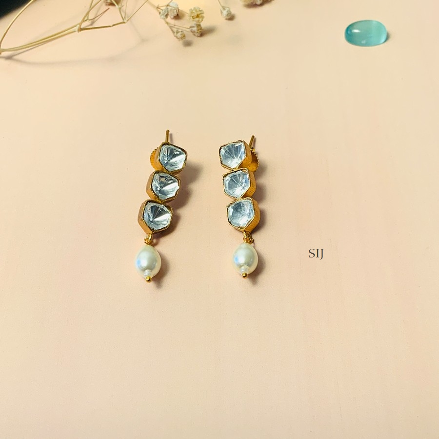 Unique Gold Plated Kundan Polki Bead Stone Earrings