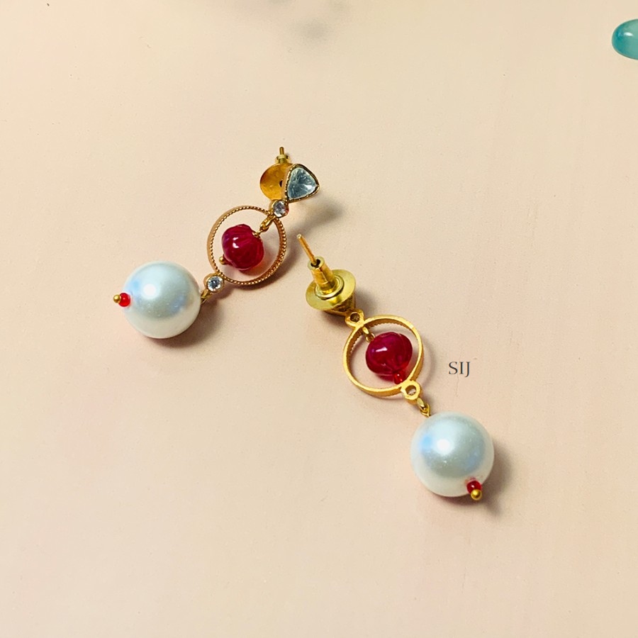 Traditional Gold Plated Kundan Polki Bead Stone Earrings
