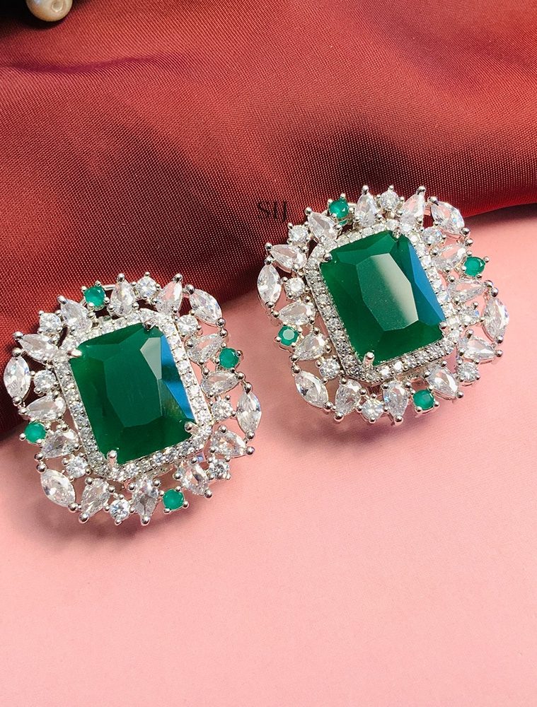 Beautiful Green and AD White Stones Studs