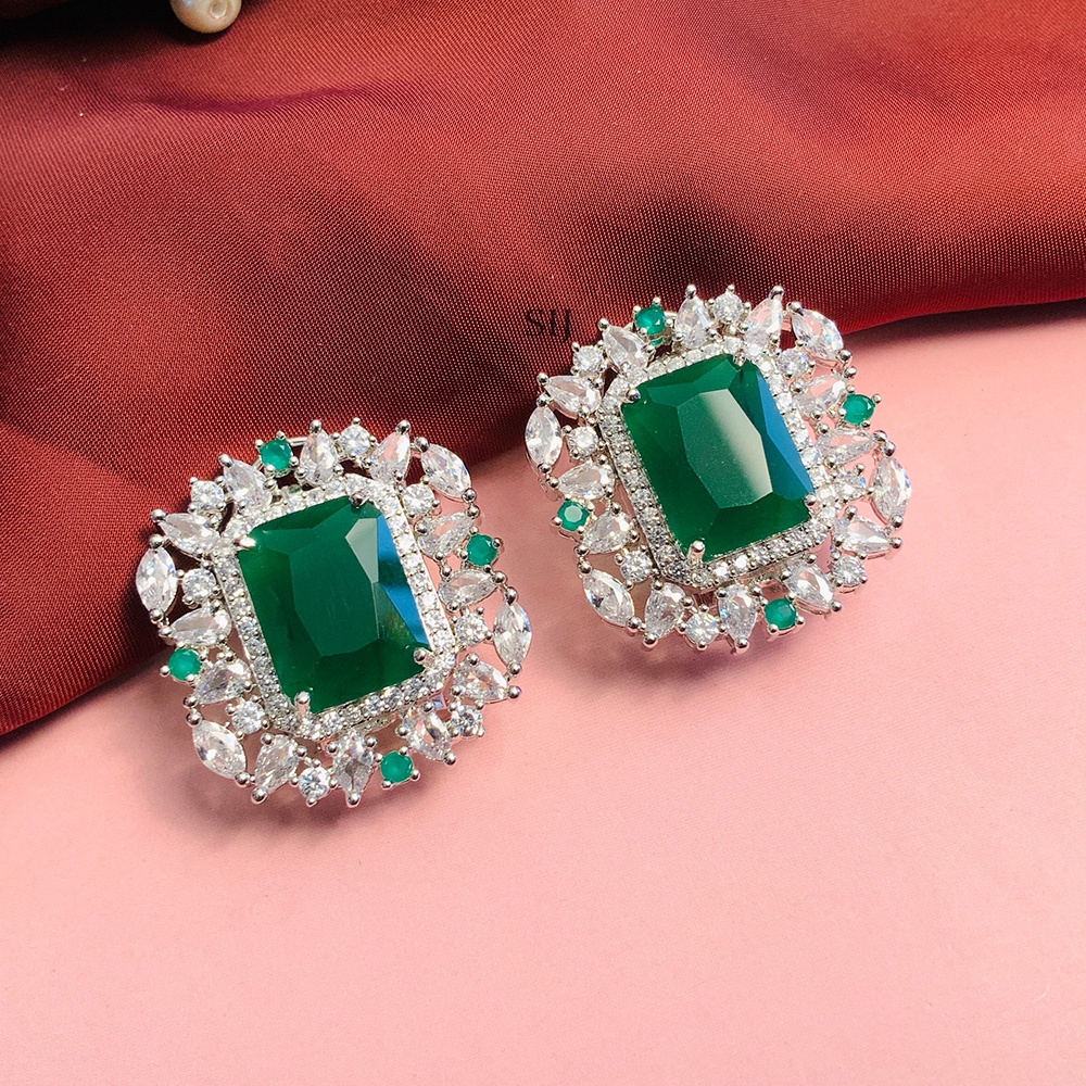 Beautiful Green and AD White Stones Studs