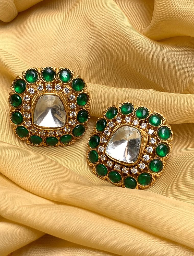 Elite Gold Plated Polki Studs Earrings