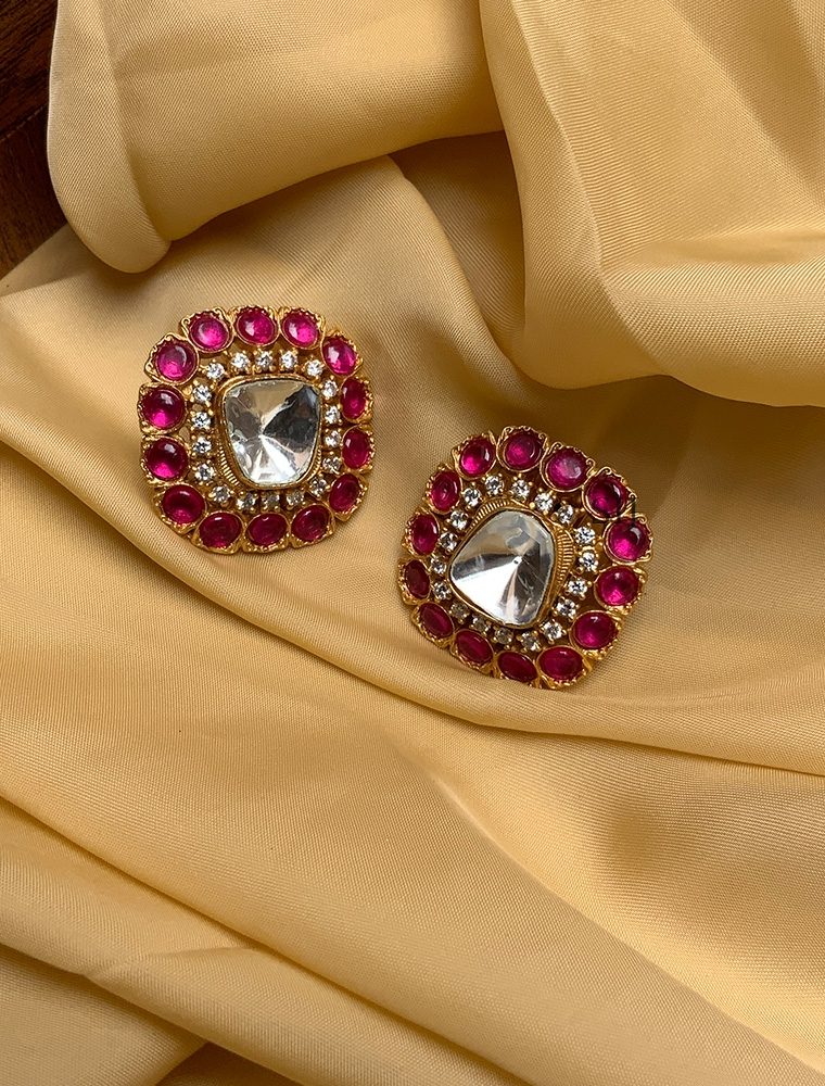 Elegant Gold Plated Polki Studs Earrings