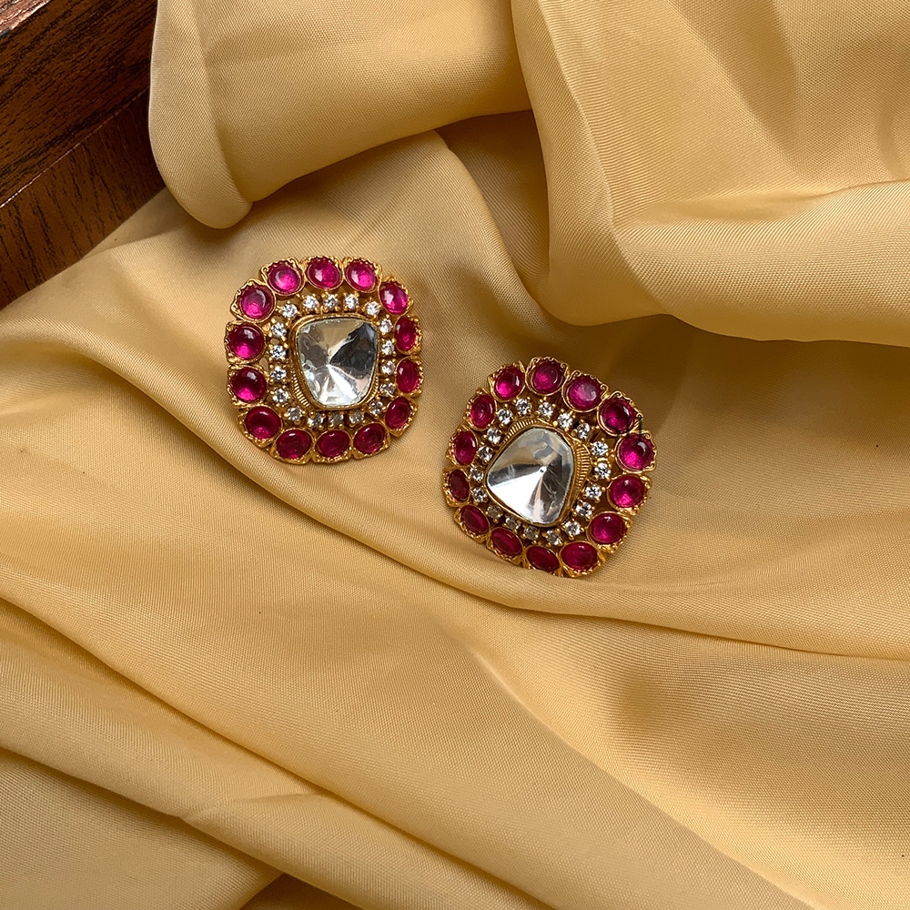 Elegant Gold Plated Polki Studs Earrings
