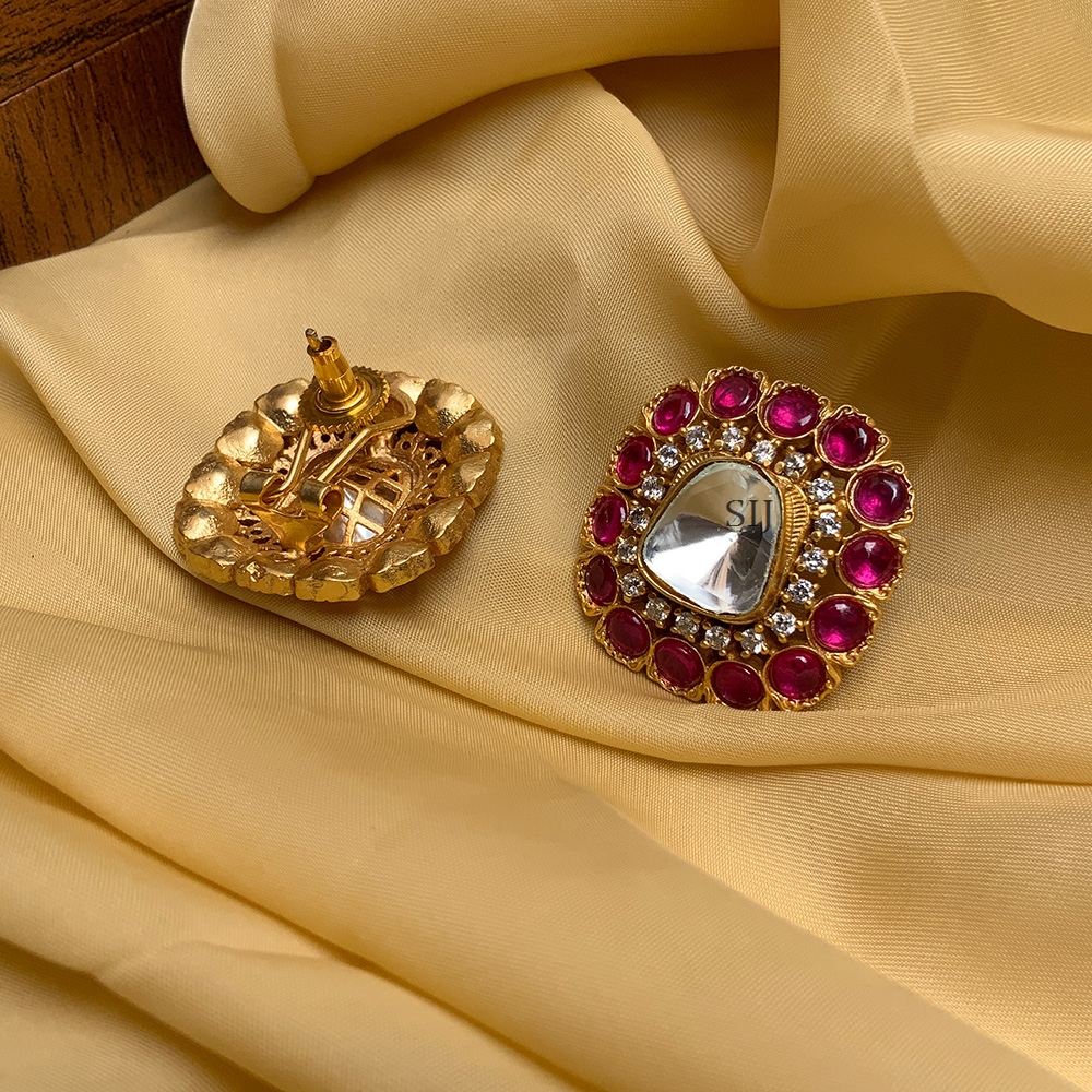 Elegant Gold Plated Polki Studs Earrings