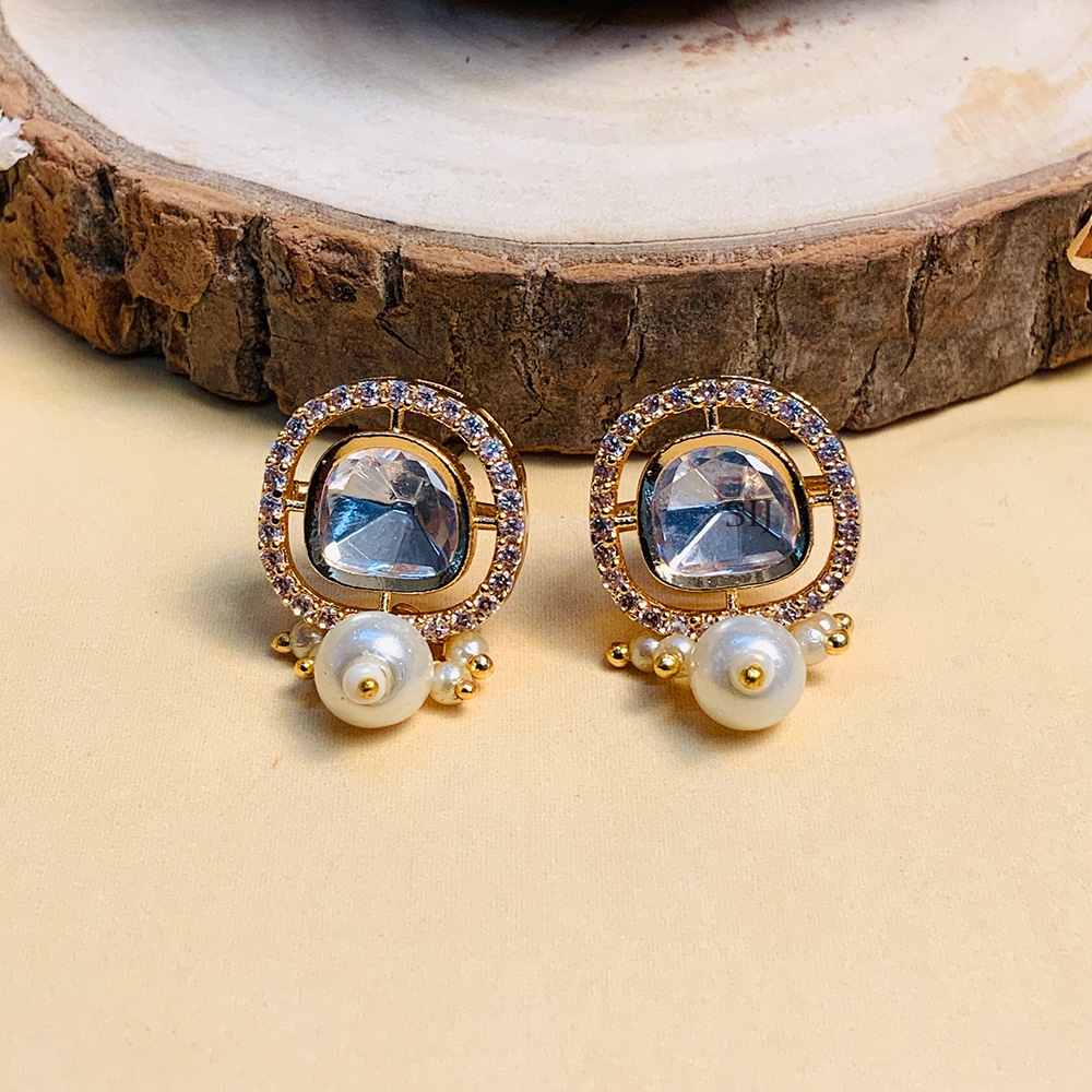 Traditional Gold Plated Polki Studs Earrings