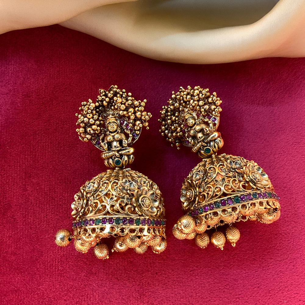 Cute Gold Plated Antique Temple Jhumkas