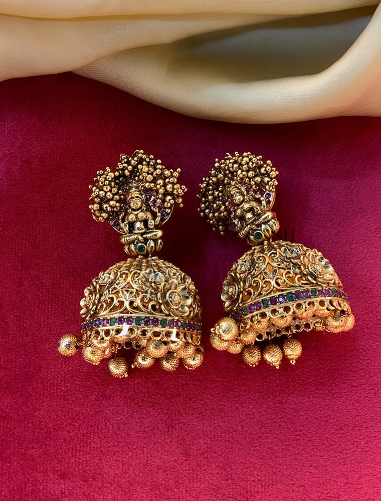 Cute Gold Plated Antique Temple Jhumkas