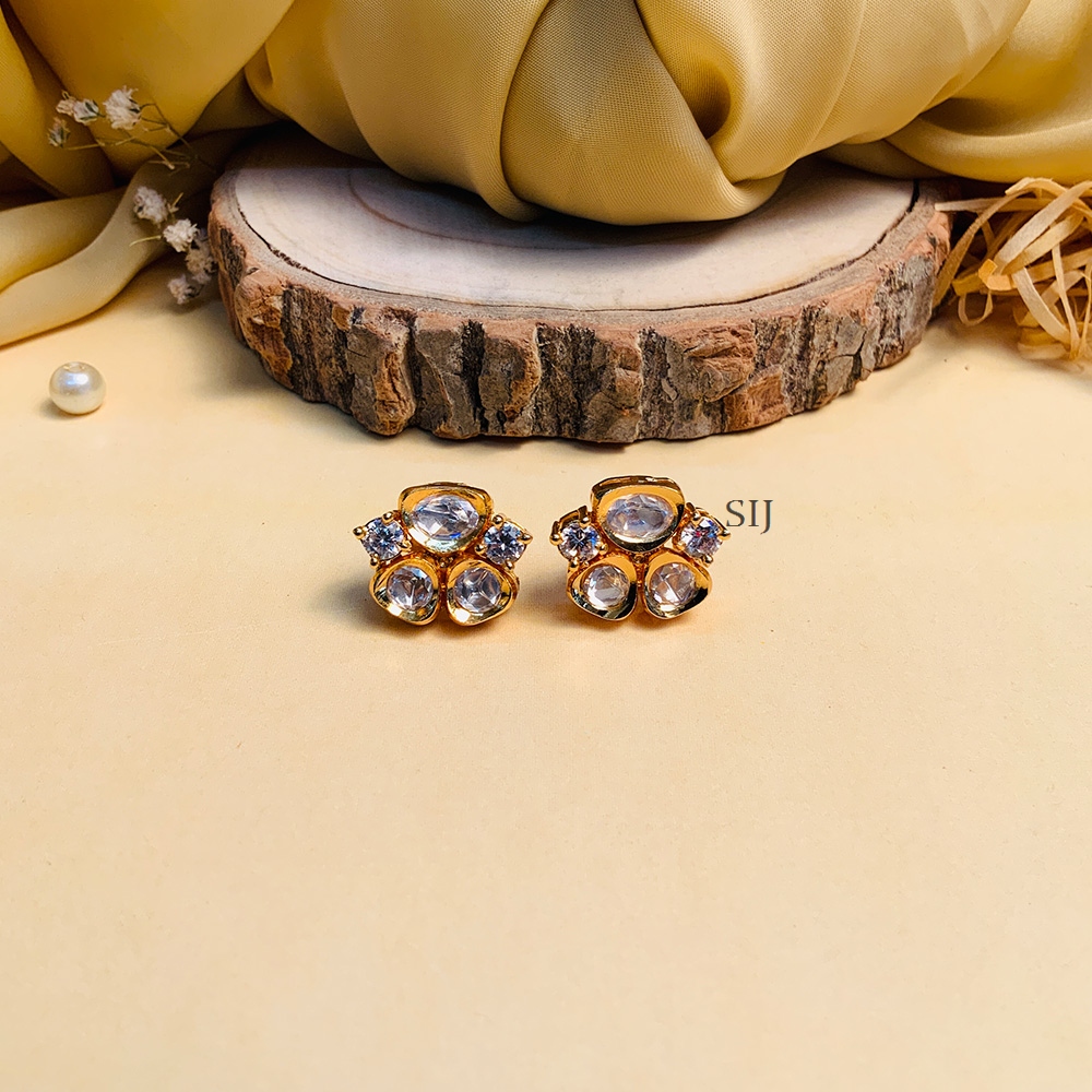 Gorgeous Gold Plated Polki Studs Earrings