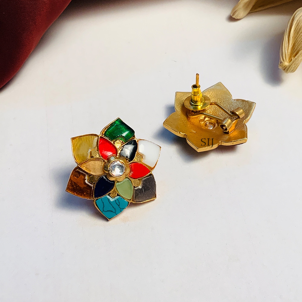 Stunning Gold Plated Navratna Stone Earrings