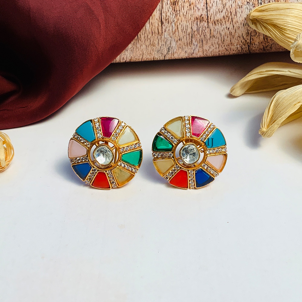 Sparkling Gold Plated Navratna Stone Earrings