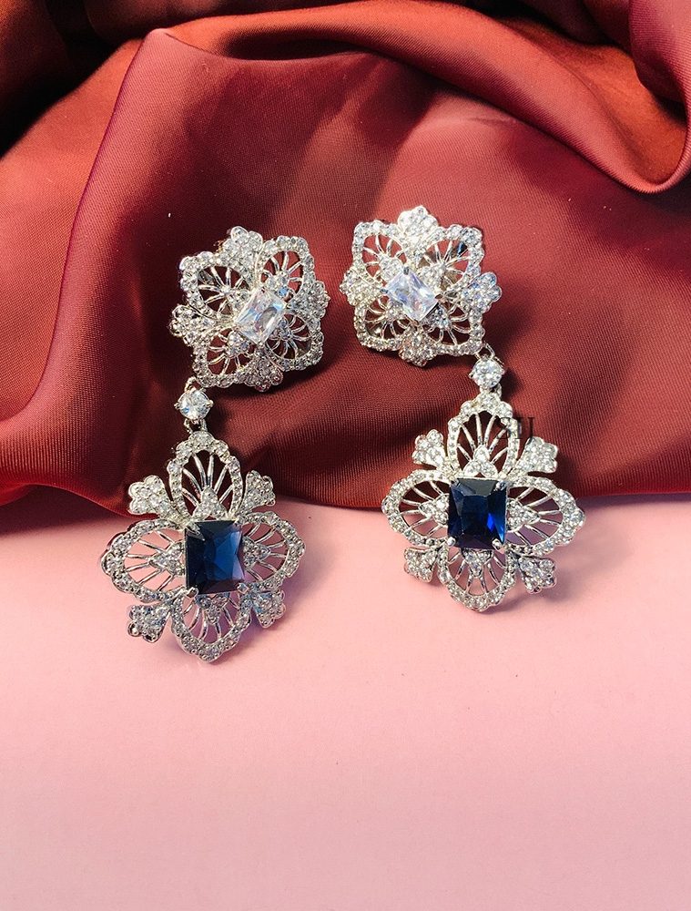 Dazzling Silver Plated American Diamond Earrings