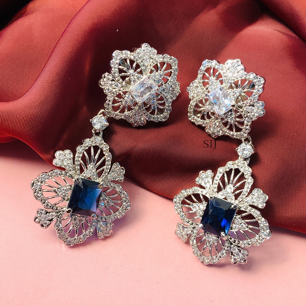 Dazzling Silver Plated American Diamond Earrings
