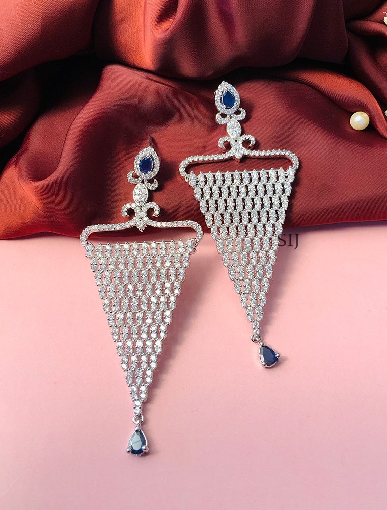 Unique Silver Plated American Diamond Earrings