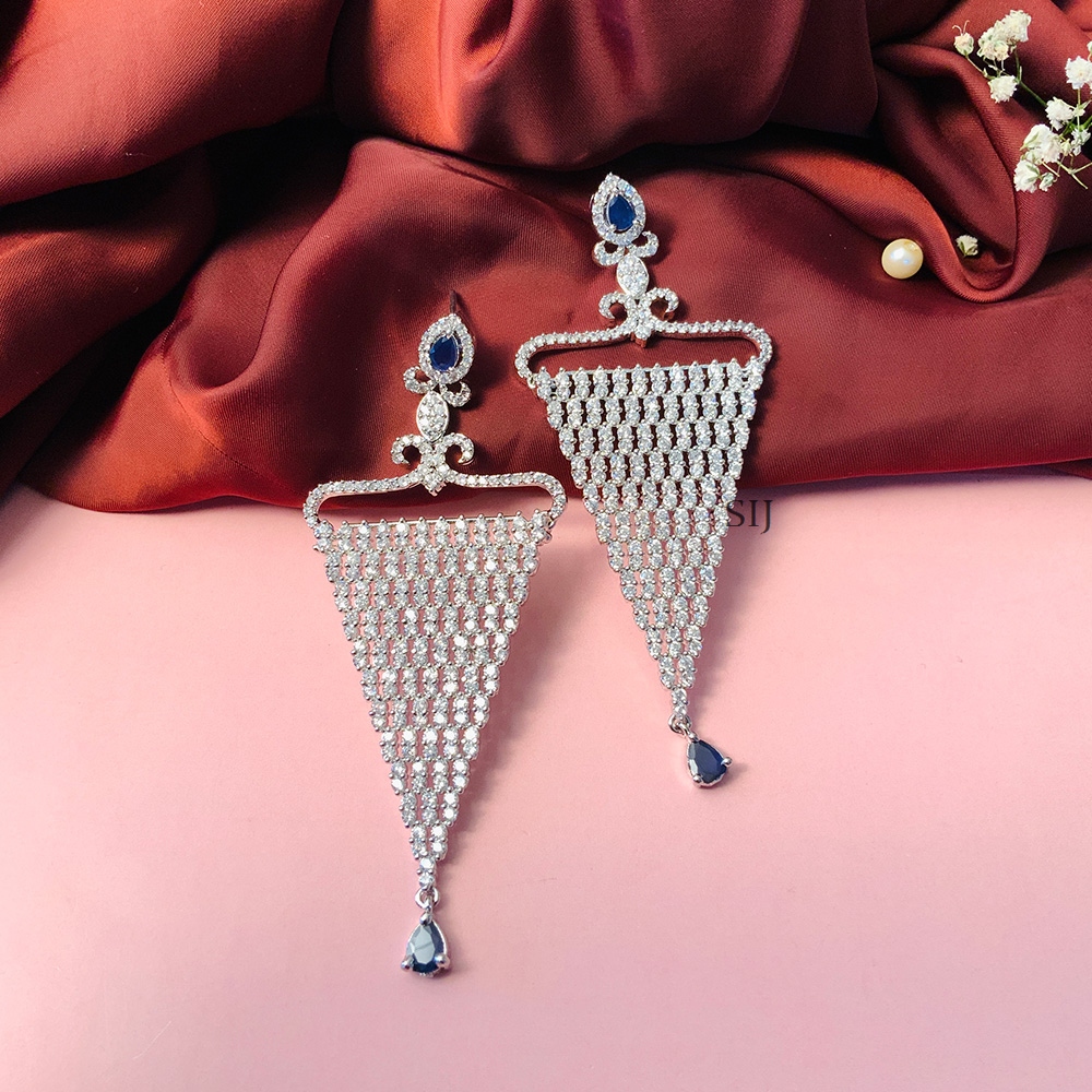 Unique Silver Plated American Diamond Earrings
