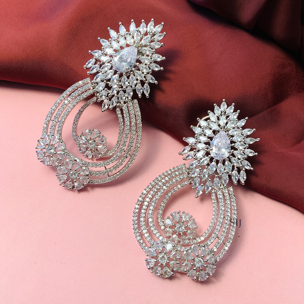 Marvelous Silver Plated American Diamond Earrings