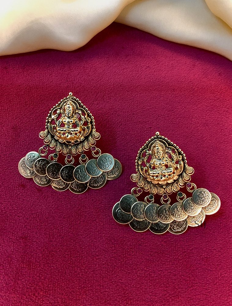 Traditional Gold Plated Antique Temple Lakshmi Kasulu Earrings