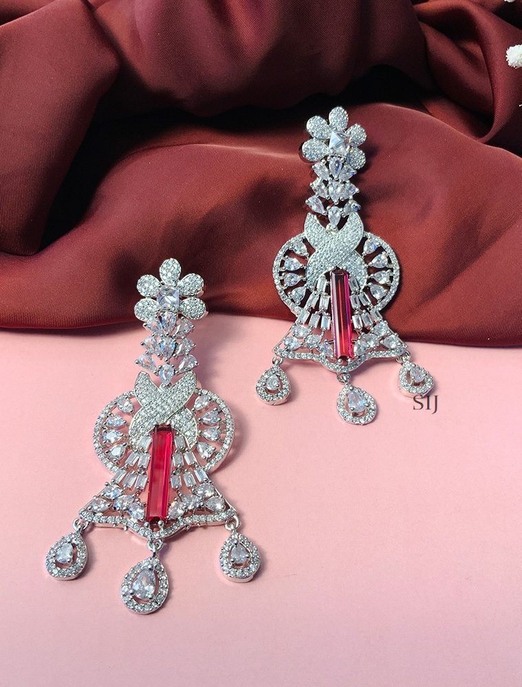 Elegant Silver Plated American Diamond Earrings