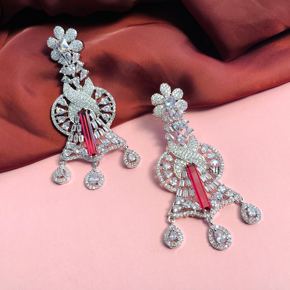 Elegant Silver Plated American Diamond Earrings