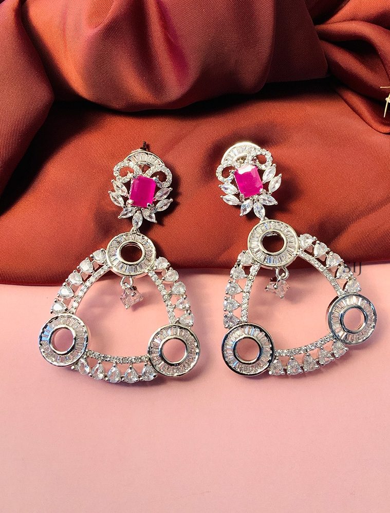 Stunning Silver Plated American Diamond Earrings