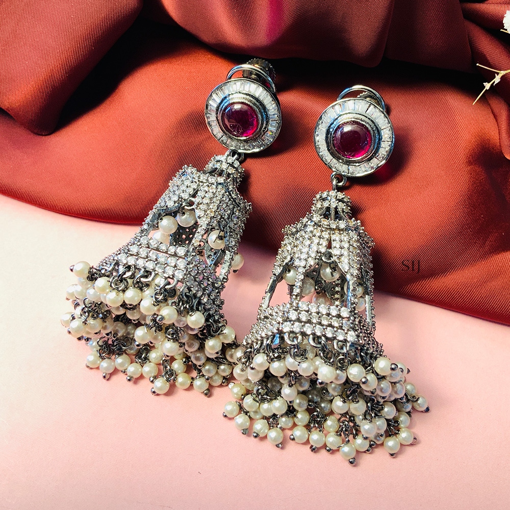 Alluring Silver Plated American Diamond Earrings
