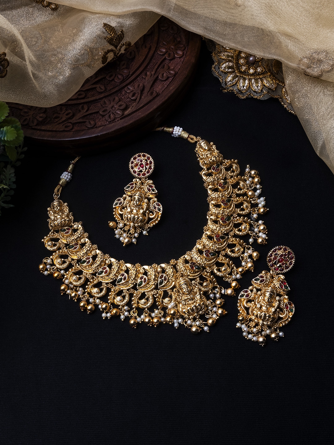 Beautiful Maha Lakshmi and Peacock Necklace Set