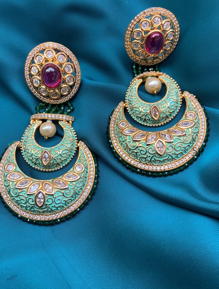 Traditional Gold Plated Kundan American Diamond Earrings