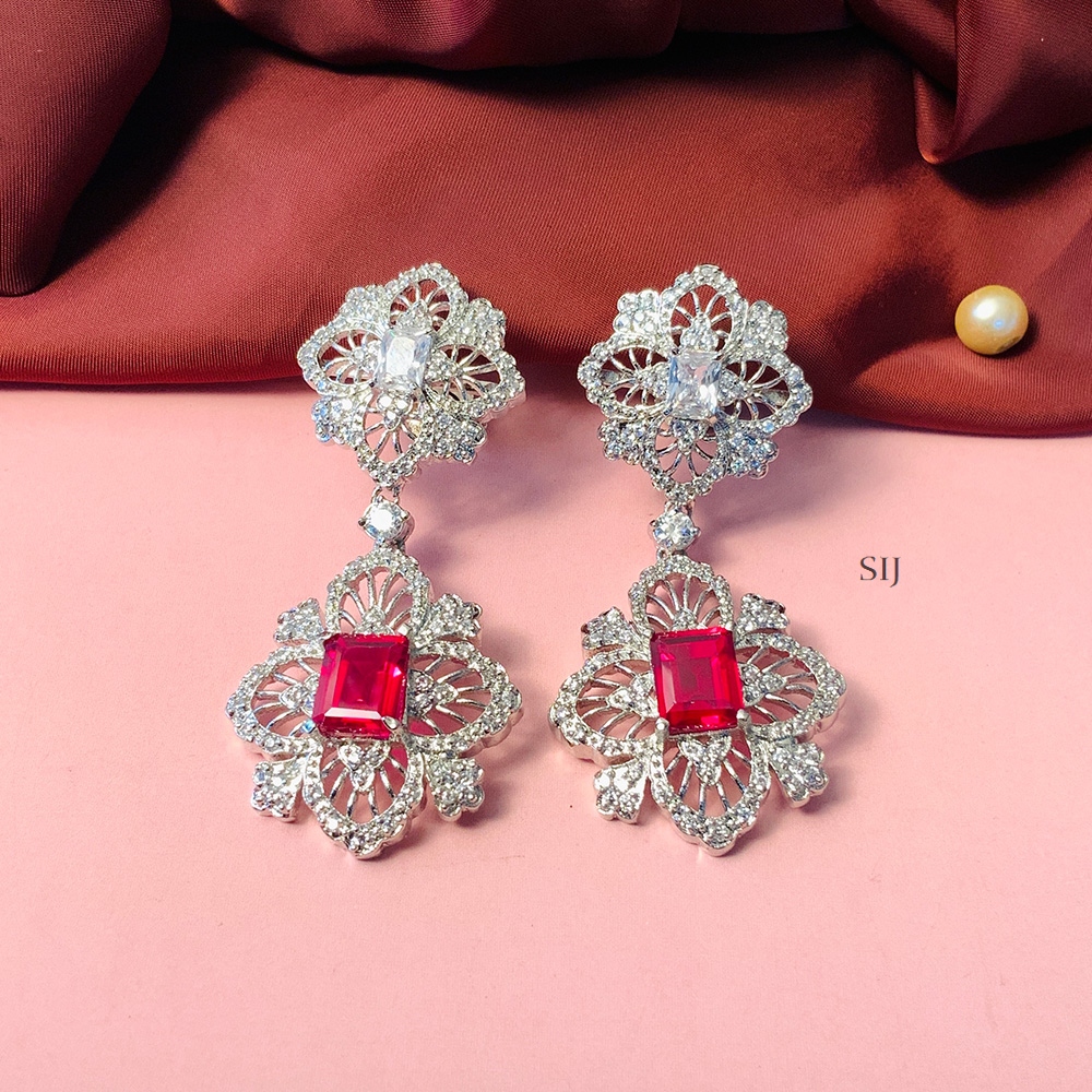 Twinkling Silver Plated American Diamond Earrings