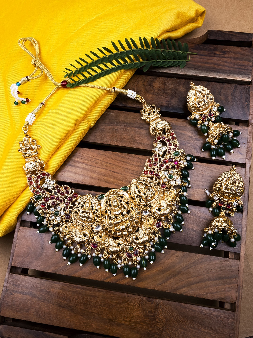 Marvelous Narayani Necklace Set with Green Beads