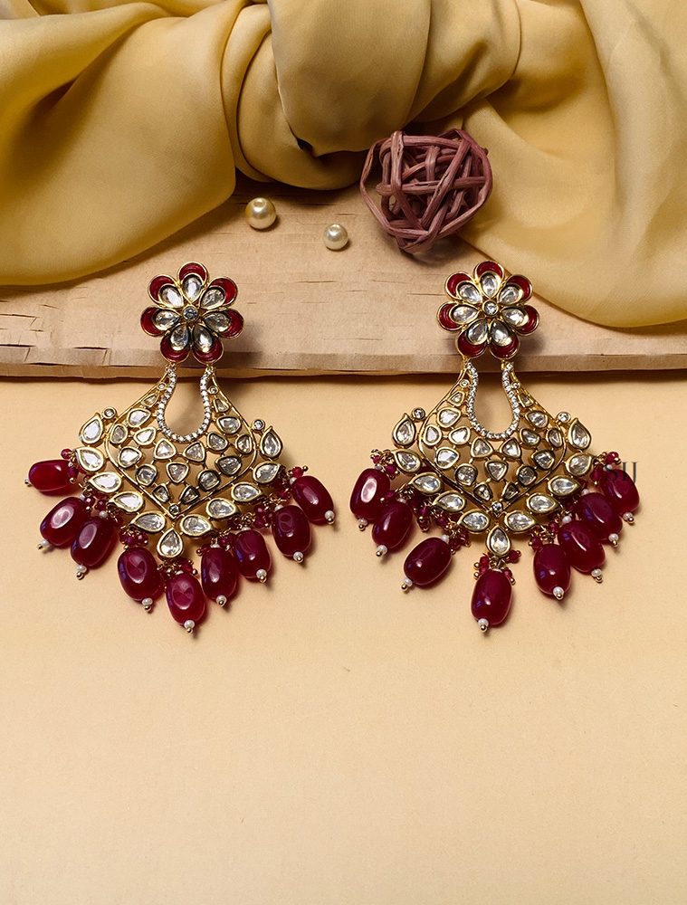 Shimmering Gold Plated Kundan American Diamond Earrings