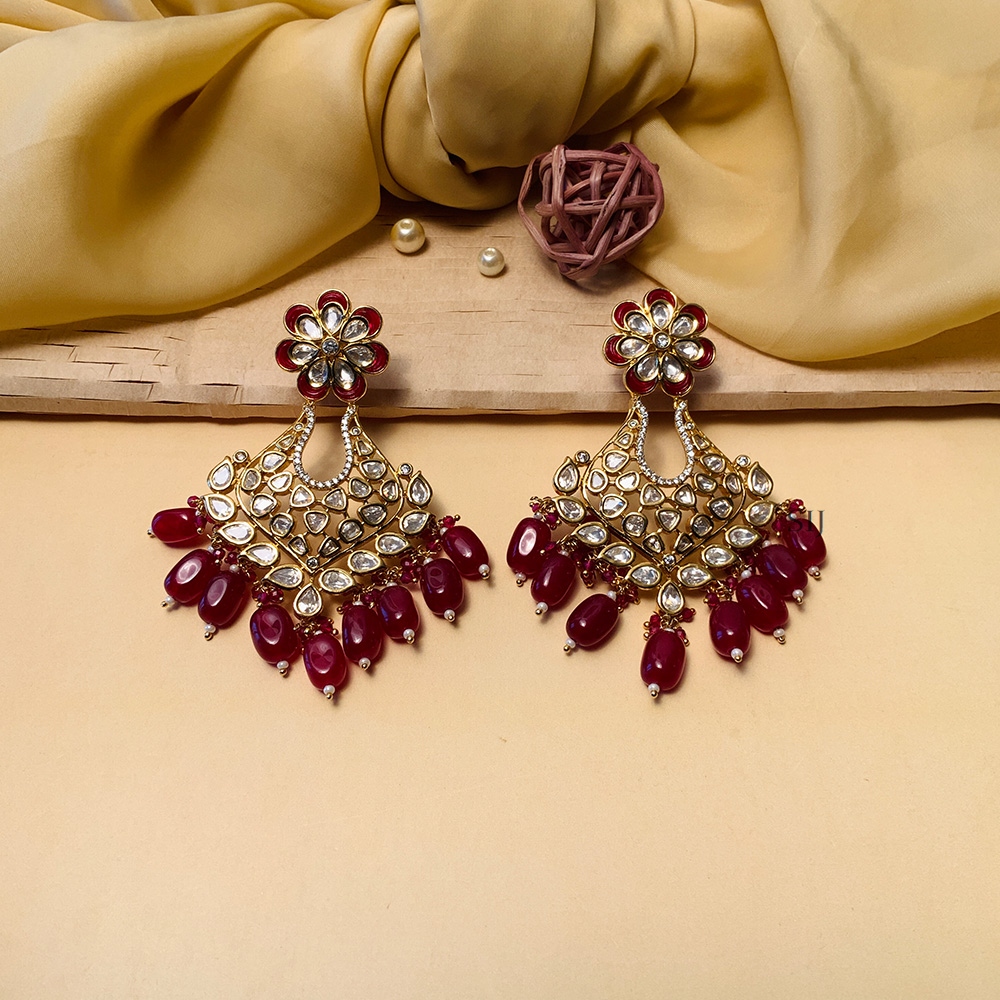 Shimmering Gold Plated Kundan American Diamond Earrings