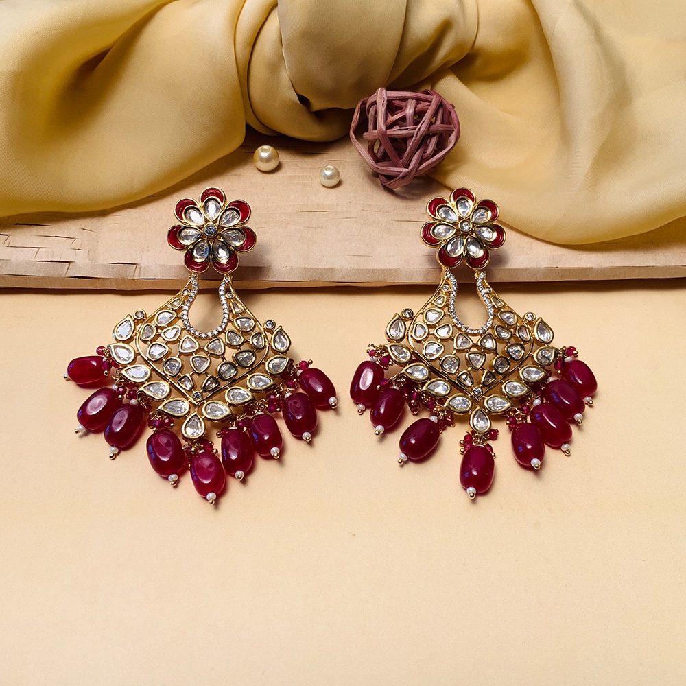 Shimmering Gold Plated Kundan American Diamond Earrings